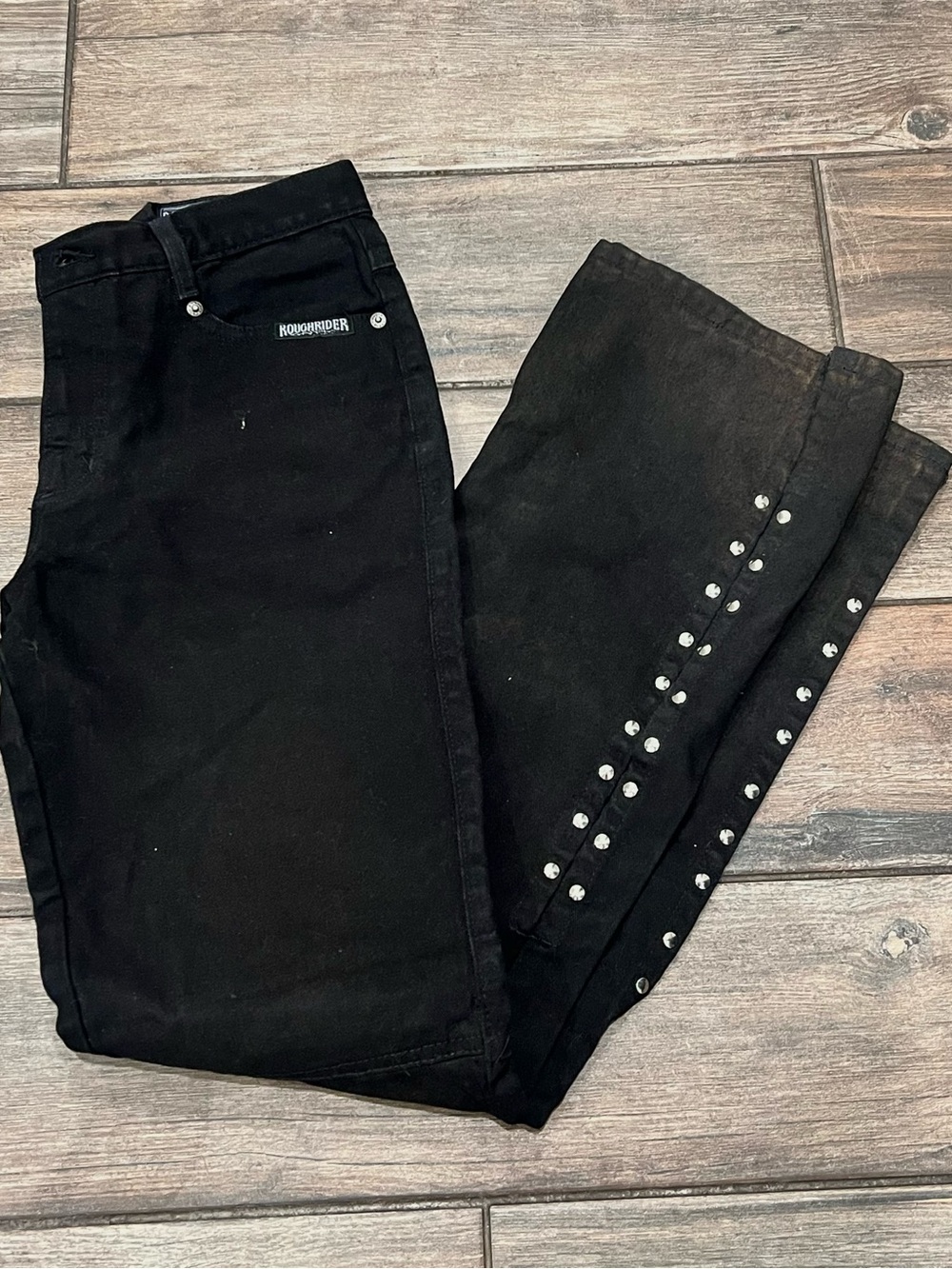 Black Roughrider Jeans Size 5/6 Studded Sides With Slits In Legs Vintage Western